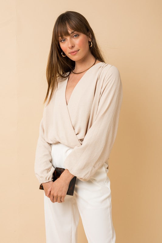 L/S Surplice Shoulder Shirring Top