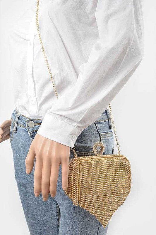 Fringe Rhinestone Convertible Clutch Bag