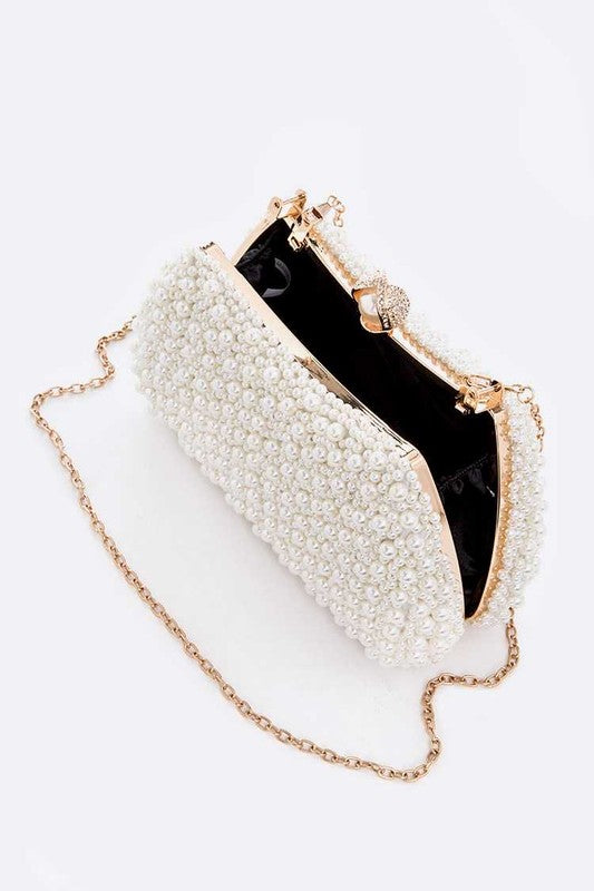 Pearl Embellishment Double Sided Statement Clutch