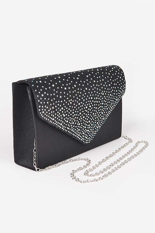 Rhinestone Pave Pleated Satin Evening Clutch