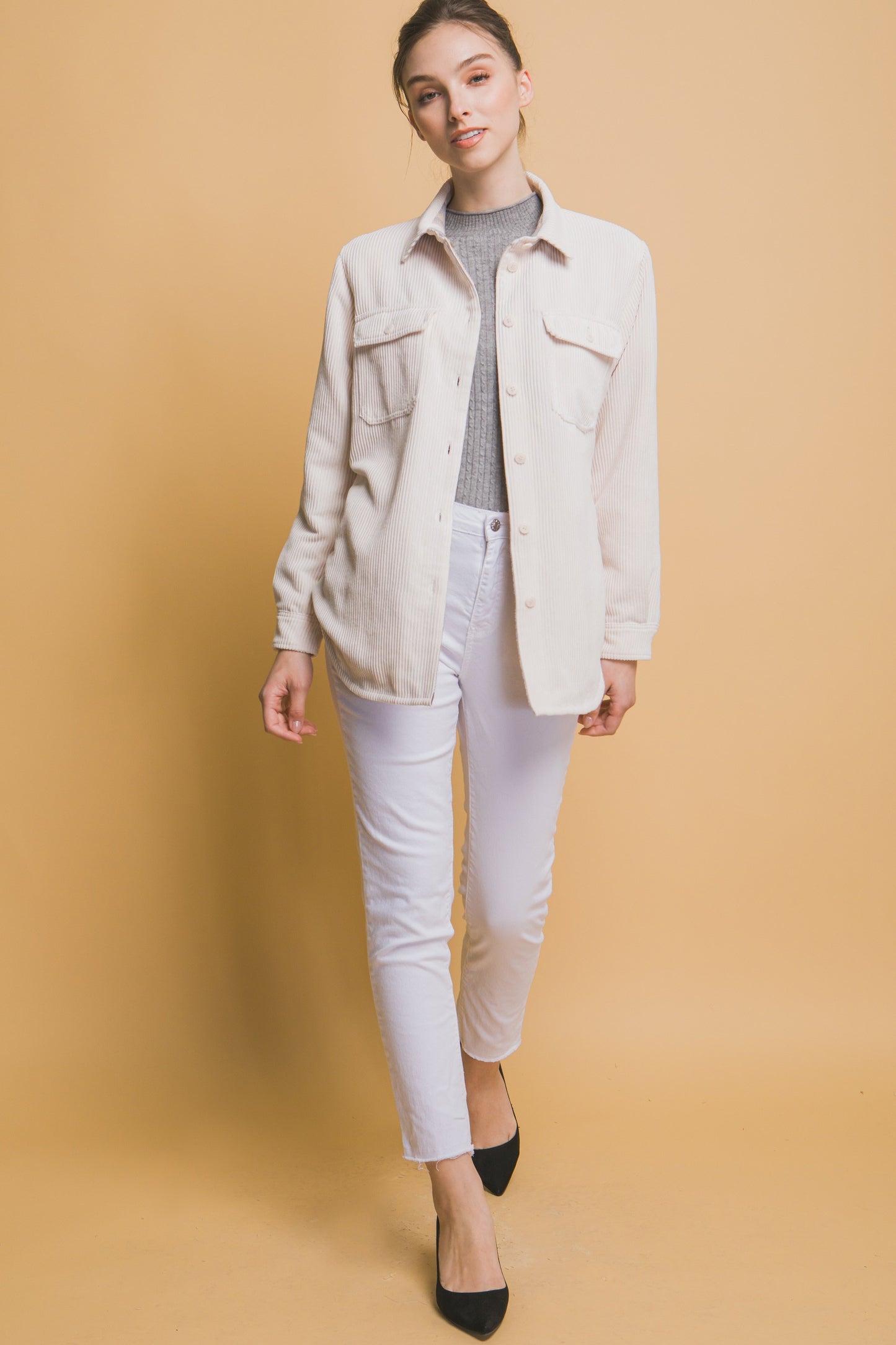 Reversible 2-in-1 Button Down Jacket - Front Pockets & Long Sleeves