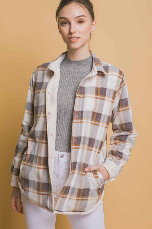 Reversible 2-in-1 Button Down Jacket - Front Pockets & Long Sleeves