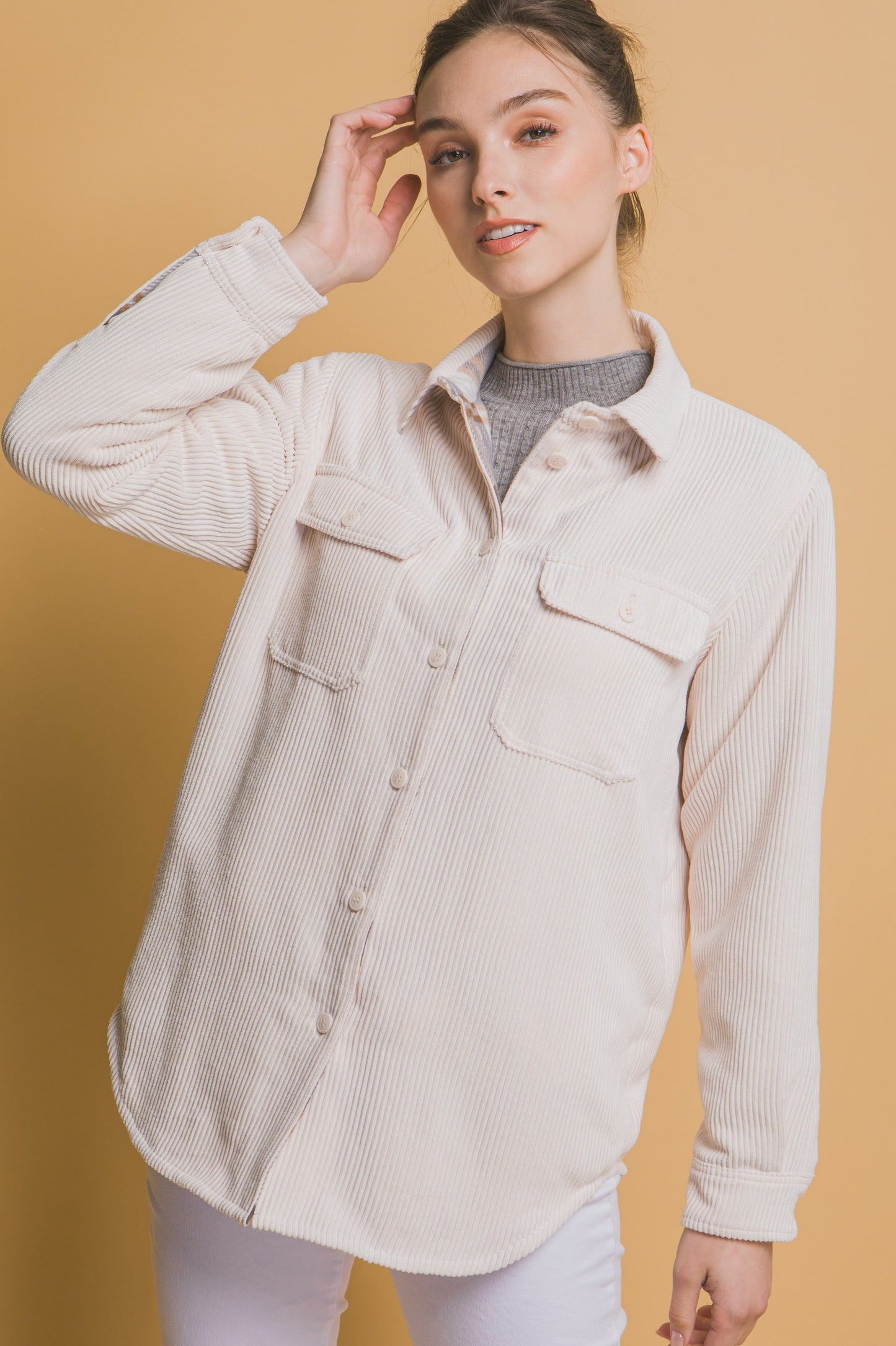 Reversible 2-in-1 Button Down Jacket - Front Pockets & Long Sleeves
