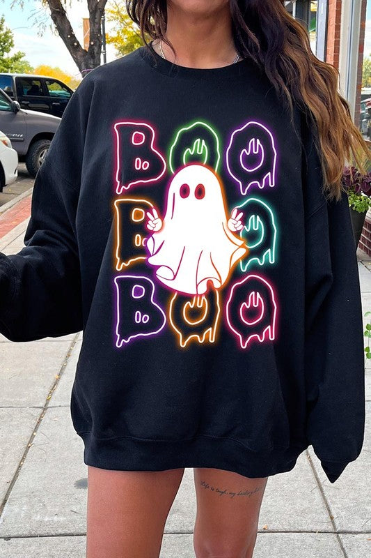 Boo Neon Halloween Ghost Graphic Sweatshirts