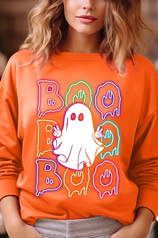 Boo Neon Halloween Ghost Graphic Sweatshirts