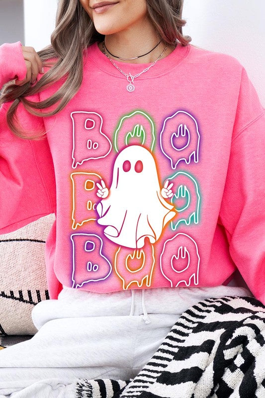 Boo Neon Halloween Ghost Graphic Sweatshirts