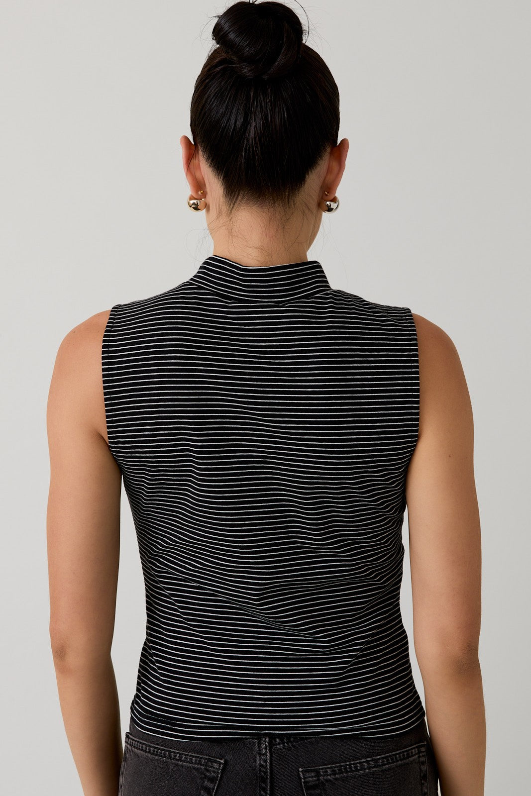 PRE ORDER 10/3-Mock Neck Sleeveless Stripe Knit Top - Cotton Blend